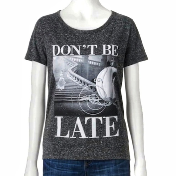 Disney Tops - Disney Gray Don't Be Late Cinderella Graphic Tee